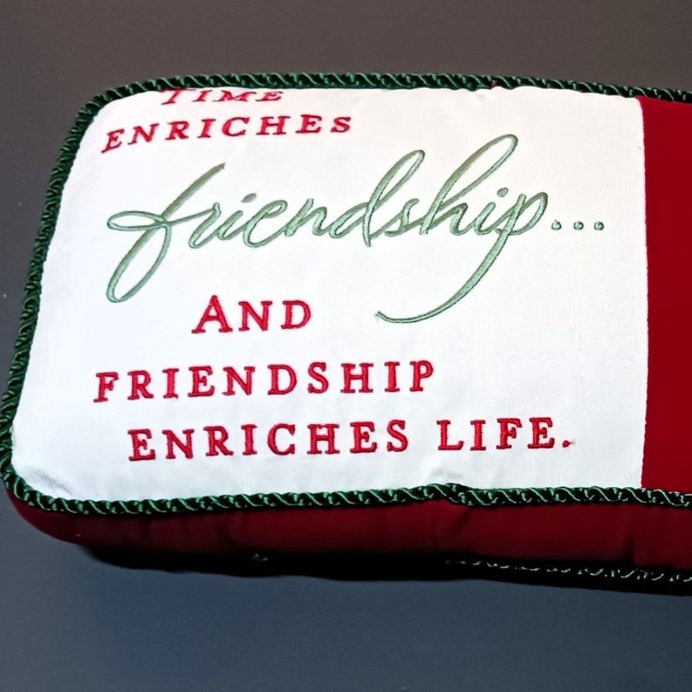 Christmas Holiday Red Velvet Holly Berries Friendship Pillow Hallmark 12 x 7 NWT